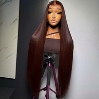 Cheveux humains bruts pré-épilés, longs et lisses, avec dentelle frontale # Perruque longue 1B/4 Ombre Glueless en cheveux Remy brun clair – Produits de beauté