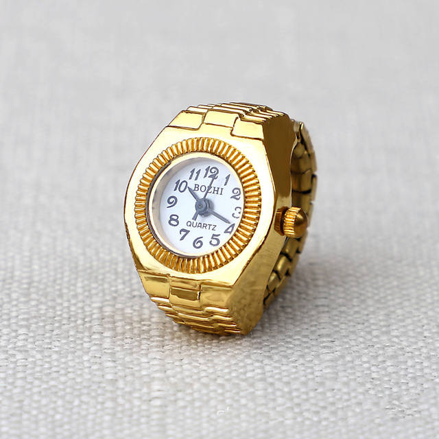 Hifive Wholesales Gold Plated Rivet Heart Quartz Watch Ring Unisex Jewelry Wrist Bands Smart Ring Watch for Men Women