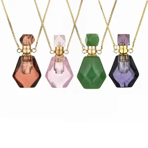 Groothandel Rozenkwarts Amethist Crystal Stone Parfum Fles Hanger Sieraden Aromatherapie Bedels Vrouwen Ketting Voor Vrouwen