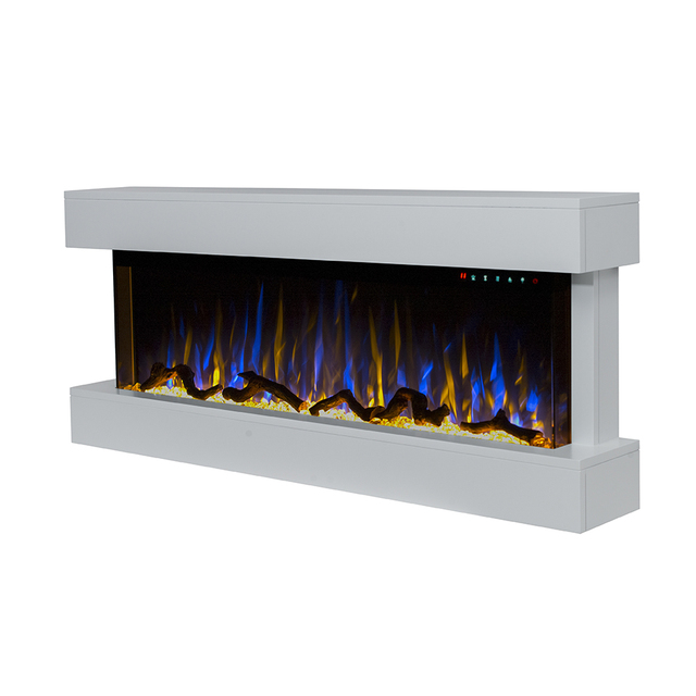 Decorative Wall Mounted Electric Fireplace with Mantel Three Sides View