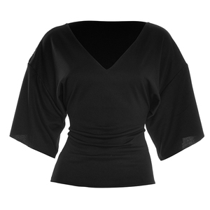 Viviblook Y26TP058 Women Summer T-<b>Shirt</b> New Solid Color V-Neck Trumpet Short Sleeved Slim Fit T-<b>Shirt</b> Top for Ladies - Product Image 5