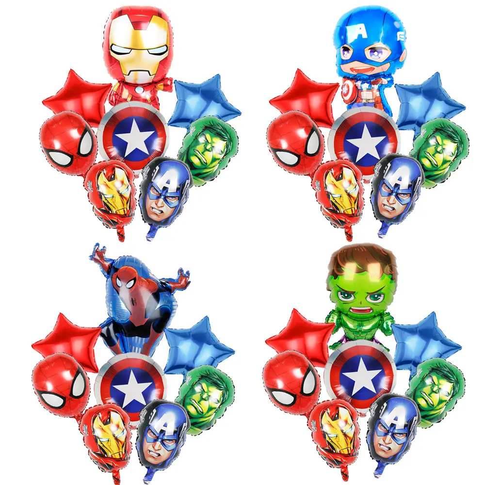 Toptan 9 adet karikatür süper kahraman folyo örümcek adam kaptan balon seti çocuklar için oyuncak doğum günü partisi dekorasyon balonu malzemeleri