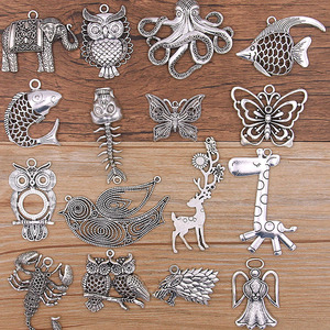 Accessoires de collier, bijoux en alliage, bricolage, alliage électro-plaqué, pendentifs vintage en forme d'animaux, hibou, girafe, éléphant - Product Image 1