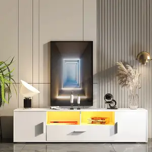 Salon moderne haute brillance en bois MDF avec lumière LED Meuble TV de luxe Meuble Tv 71 Meuble Tv Stand Cabinet Unit Table