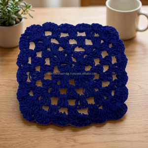 Hot Sale Handmade Contemporary Crochet Square Cotton <b>Blue</b> 4'x4" Eco-Friendly Heat-Resistant Certified <b>Placemats</b> <b>Coaster</b> for Home - Product Image 2