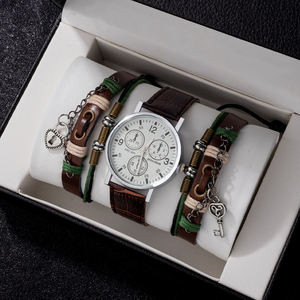 XINHUAQIAN Bohême 3 Pièces Coeur & Clé <span class=keywords><strong>Bracelet</strong></span> <span class=keywords><strong>Cuir</strong></span> Main Quartz <span class=keywords><strong>Montre</strong></span> Ensemble avec Boîte pour <span class=keywords><strong>Femme</strong></span> <span class=keywords><strong>Femme</strong></span> - Product Image 1