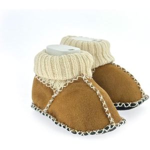 Zapatitos de bebé con apariencia de gamuza, puño tejido, forro de piel de oveja, zapatos cálidos de invierno de felpa, calzado informal unisex para bebés de 0 a 6 meses - Product Image 1