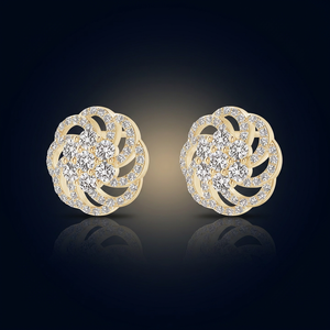 Pendientes Clásicos con Diseño Floral en Espiral, con Diamantes Cultivados en Laboratorio y Diamantes Pavé de Corte Redondo en Oro de 10K, 14K, 18K y Plata de Ley 925, 935 - Product Image 1