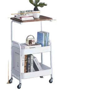 Movable <b>Storage</b> Shelf 3 Tier Wood Top Multi Purpose Portable Cart For Living Room Bedroom Coffee <b>Table</b> <b>Side</b> <b>Table</b> - Product Image 5