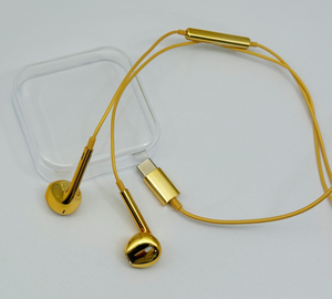 Auriculares con cable tipo C, completamente chapados en oro, auriculares cromados, auriculares metálicos con cable, auriculares internos. - Product Image 3