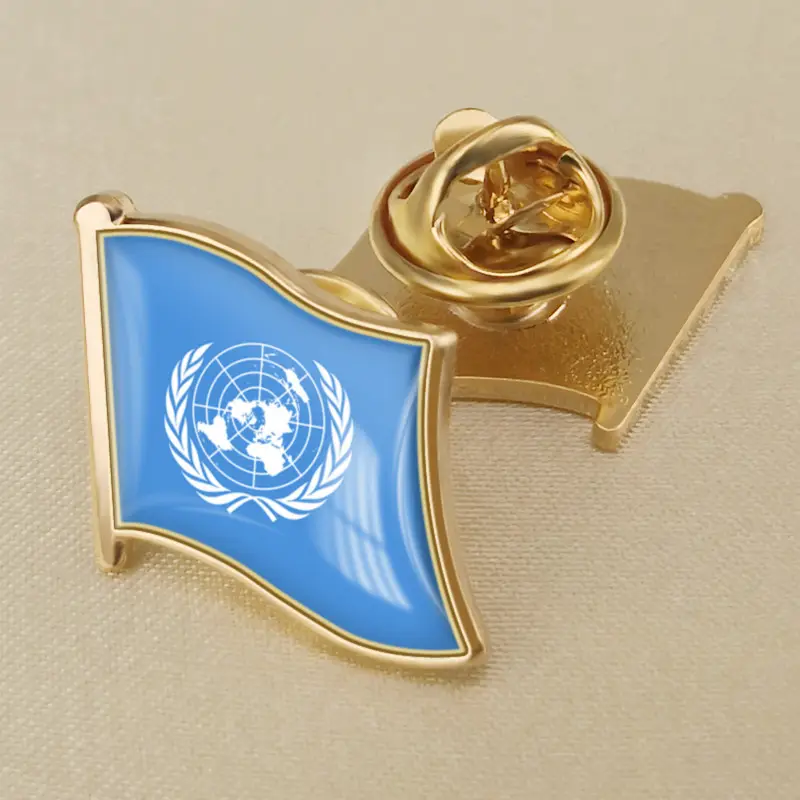 Epoksi dekore metal el sanatları rozeti ile dünya barış UN bayrağı sert emaye pimleri birleşmiş milletler epoksi kubbe yaka pin