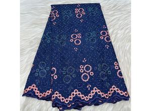 Tissu en dentelle <span class=keywords><strong>suisse</strong></span> de voile de coton sec autrichien de qualité supérieure, couleur bleu, avec pierres, tissu en dentelle nigériane pour la couture - Product Image 2