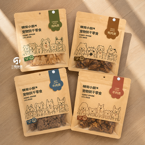 Sachet alimentaire pour animaux de compagnie en papier kraft imprimé numériquement, faible MOQ, avec fenêtre transparente, fermeture éclair à huit côtés, pour friandises pour chats et chiens - Product Image 3