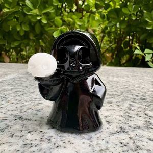 Venta al por Mayor de Adornos de Cristal de Obsidiana Negra Natural con Tallado de Grim Reaper y Pequeños Calaveras de Cristal Blanco para Decoración de Halloween - Product Image 2