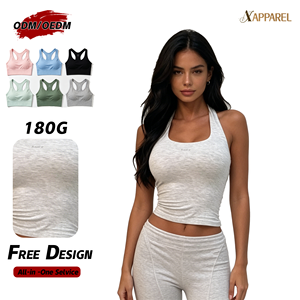 A&J Clothing Factory Top Corto Halter Racerback para Mujer, 180G, Cuello Cuadrado, Elástico, Gris Jaspeado, para Yoga, Gimnasio y Uso Diario, Personalizado 2026 - Product Image 1