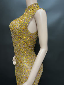 دروبشيب فاخر ذهبي طويل فستان حفلات رقص متألق أحجار فساتين سهرة لحفلة موسيقية ليلية - Product Image 3