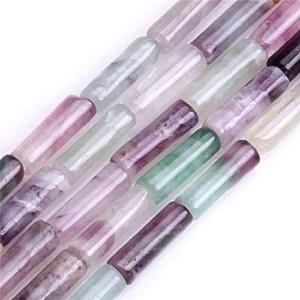 Tubo de fluorita de arcoíris de cristal de alta calidad, hebra de cuentas de tubo de piedras preciosas naturales, fabricación de joyas, cuentas sueltas, mayorista - Product Image 2