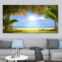 Peinture murale sur toile Plage Tropicale, Palmiers de Coco et Océan pour Salon, au-dessus du canapé, Hôtel de villégiature, Décoration de maison côtière