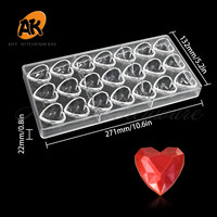 AK Heart Clear PC Moldes de policarbonato para chocolate Rectángulo Plástico Dubai Barra de chocolate y bandejas de moldes para dulces para el Día de San Valentín