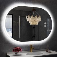 Miroir LED ovale avec éclairage frontal, anti-buée, commande tactile pour chambre à coucher, salon, hôtel, vente en gros