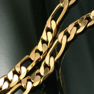 ชุดเครื่องประดับสำหรับผู้ชาย <span class=keywords><strong>Figaro</strong></span> 18K สีเหลืองสร้อยข้อมือสร้อยคอขนาดใหญ่ทำจากทองเหลืองสำหรับเป็นของขวัญ - Product Image 5
