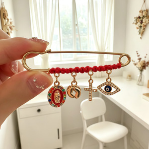 Pin Pesona Mata Biru, Pin Pengaman Kehamilan dengan Tali Merah, Bros Keberuntungan <span class=keywords><strong>Hamsa</strong></span> untuk Kereta Bayi dan Pakaian - Product Image 4