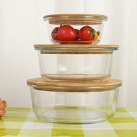 Contenants alimentaires écologiques en bambou de 400 ml, boîte à lunch ronde en verre borosilicate scellée