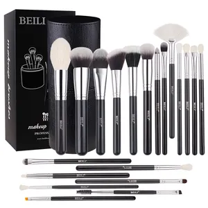 BEILIBest Seller black silver Synthetic Makeup Brush Set Private Label kabuki flat Contour beauty tools with artist bag