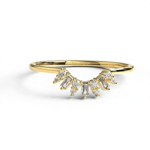 Luxury 18K Gold Plated Curved Round Diamonds Light-Weight Trendy Wedding Promise <b>Ring</b> <b>Band</b> Anniversary Jewelry Fine Jewelry Wome - Product Image 1
