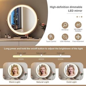 <strong>Small</strong> Vanity <strong>Desk</strong> with Mirror and Lights 39" White and Gold Makeup Vanity Table with 2 Drawers Modern Dressing Table for <strong>Bedroom</strong> - Product Image 3