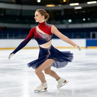 Robe de patinage et de danse pour enfants et adultes, dégradé rouge et bleu, col montant, asymétrique à une épaule, dos découpé avec strass, pour compétition et spectacle de patinage artistique