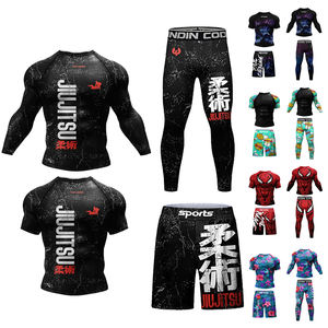 Großhandel Herren Boxen Fitness-Studio Fitnessshorts Leggins Kompression T-Shirt 4-teiliges Set, Weste, individuelle Mma Bjj Wachsport-Gymnastikbekleidung - Product Image 3
