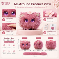 Peluche IA Chat Rose Coquin, Animal de Compagnie Électronique à Personnalité Tsundere, Capteur Tactile, Clonage Vocal 80+ Langues, Mémoire Longue Durée, Yeux LED