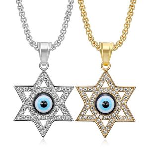 Collier pendentif étoile en acier inoxydable avec incrustation de strass œil bleu, bijoux de mode unisexe, cadeau - Product Image 1