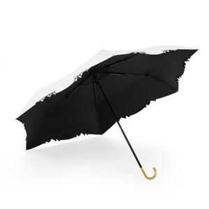 Parapluie pliant de style japonais, 3 sections, manche en bois, armature en aluminium, ouverture manuelle, double usage soleil et pluie, parapluies légers - Product Image 5