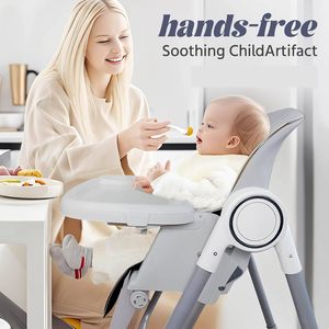 Chaise haute bébé portable pliable en acier inoxydable blanc vintage, sécurisée pour une utilisation en extérieur ou dans le salon, avec table haute pour bébé incluse - Product Image 2