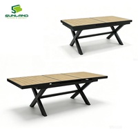 Ensemble de salle à manger d'extérieur SUNLAND de haute qualité, 7 pièces, avec structure en aluminium, plateau de table en pierre frittée, chaise en corde d'oléfine pour café, restaurant