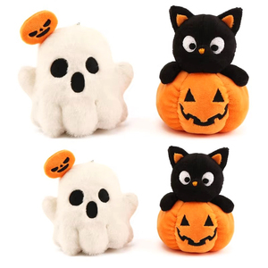 Peluche di Halloween: Gatto Zucca Fantasma, Animali di Peluche Morbidi in Cotone, Decorazioni da Tavolo per Feste di Halloween - Product Image 1