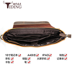 Tiding Genuine <b>Leather</b> Men's <b>Briefcase</b> Large Business Shoulder Bag Crazy Horse <b>Leather</b> Solid Color Brown - Product Image 5