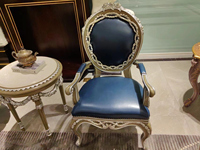 Interior de madera pierna real de madera tallada azul terciopelo tapicería bordado azul ocio salón acento silla para sala de estar