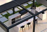 Dapur BBQ Balkon Patio Dengan Pergola Beratap Louvered