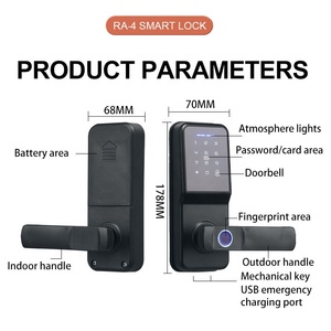 Wifi-kích hoạt Keyless nhập Khóa vân tay <span class=keywords><strong>RFID</strong></span> Đầu đọc thẻ không thấm nước Màn hình cảm ứng bàn phím cho cửa gỗ Home Hệ thống an ninh - Product Image 5