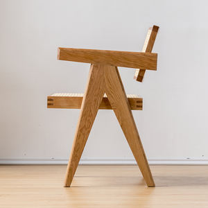 Assommé Iconique <span class=keywords><strong>Jeanneret</strong></span> Chandigarh Cane Siège arrière Chaise de bureau en bois massif Chaise de salle à manger - Product Image 3