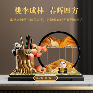 Porte-stylo Panda de luxe, ornement de bureau, art du sable mouvant, cadeau de remise de diplôme pour enseignant, décoration de bureau - Product Image 5