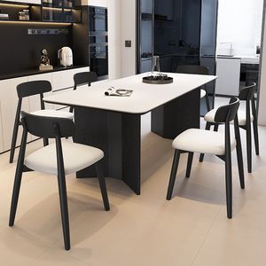 Ensemble table et chaises de salle à manger rectangulaire moderne en pierre, 6 pièces, en bois massif, durable, polyvalent, pour adultes - Product Image 3