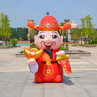 Mascotte gonflable géante rouge Cai Shen en tissu Oxford, Dieu de la Fortune tenant un lingot et un parchemin, pour le Festival du Printemps et les centres commerciaux