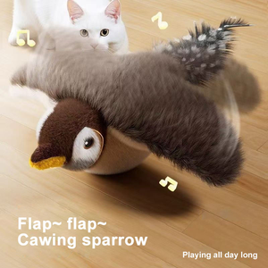 Juguete de gato con forma de pájaro de peluche realista con chirrido y tweet desmontable <span class=keywords><strong>Catnip</strong></span> Touch activado reemplazo interactivo juguete de movimiento para mascotas - Product Image 5