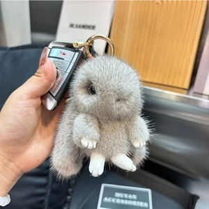 Porte-clés en fourrure de vison douce et mignonne en forme de lapin, pendentif de sac en peluche moelleux pour couples, porte-clés de voiture doux - Product Image 4