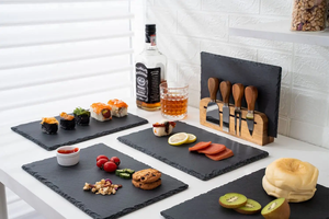 Ensemble de planches en ardoise écologiques et durables <span class=keywords><strong>Navaris</strong></span>, 8 plateaux rectangulaires de 30x20 cm pour servir des fromages, des apéritifs, des tapas, des charcuteries - Product Image 3
