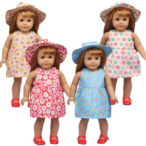 Dolltalk Fashion bambola americana da 18 pollici bella stampa gonna senza maniche alla fragola principessa con Set di cappelli vestiti per bambole